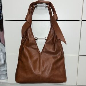 Sondra Roberts Squared Faux Pebble Leather Knotted Handle Tote Bag